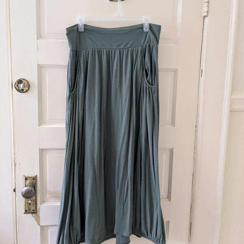 Garnet Hill Favorite Maxi Knit Lantern Skirt Sage Green Large Petite